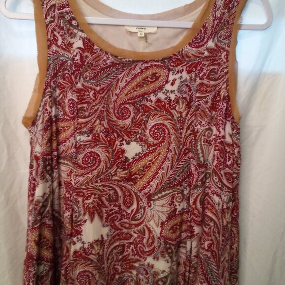 Entro Dress Women M Sleeveless Asymmetrical Hem Paisley Print Flowing Red Brown - Picture 3 of 15
